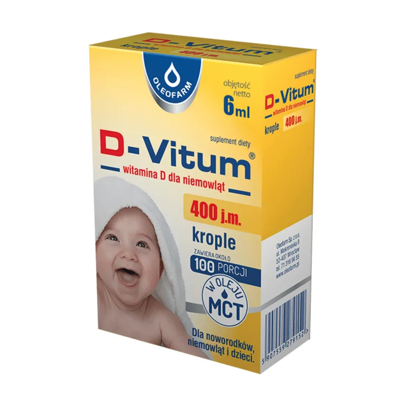 D-Vitum 400 UI, vitamina D pentru nou-născuți, sugari și copii, picături orale, 6 ml Oleofarm — preț și oferte
