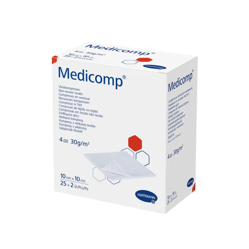 Medicomp, comprese sterile, nețesute, 4 straturi, 30 g/m2, 10 cm x 10 cm, 50 buc. HARTMANN — preț și oferte