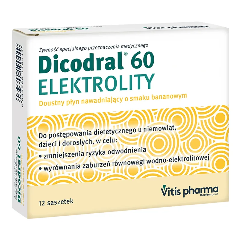 Dicodral 60 Electroliți, aromă de banane, 12 pliculețe — preț și oferte
