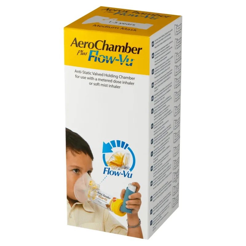 AeroChamber Plus Flow-Vu, cameră de inhalare cu mască pentru copii, 1-5 ani, Mediu, 1 buc — preț și oferte