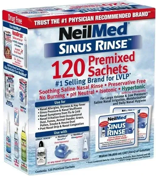 Sinus Rinse Kit, Supliment pentru irigarea sinusurilor pentru adulți, 120 pliculețe NeilMed — preț și oferte