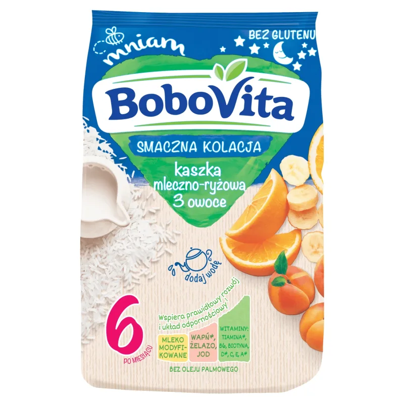 BoboVita Tasty Dinner terci de lapte și orez, 3 fructe, fără gluten, după 6 luni, 230 g — preț și oferte