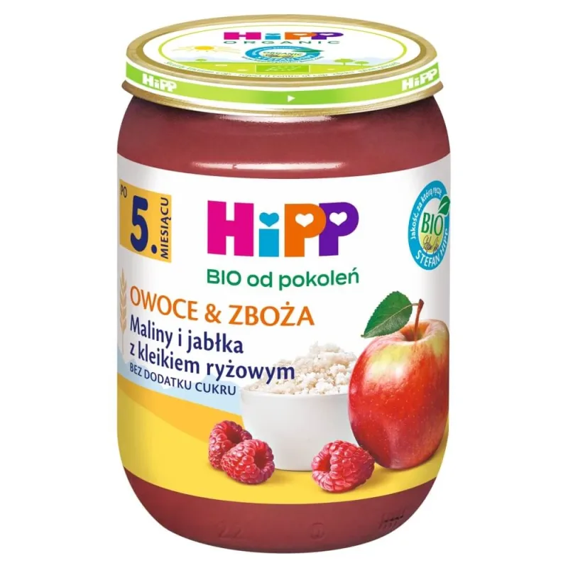 HiPP Fruits &amp; Cereals Bio, zmeură și mere cu terci de orez, după 5 luni, 190 g — preț și oferte