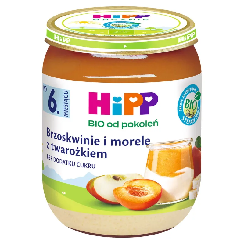 HiPP Fruit Duet Bio, piersici și caise cu brânză de vaci, după 6 luni, 160 g — preț și oferte