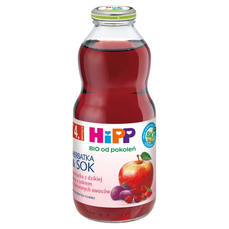 HiPP Tea &amp; Juice Bio, ceai de măceșe cu suc de fructe roșii, după 4 luni, 500 ml — preț și oferte