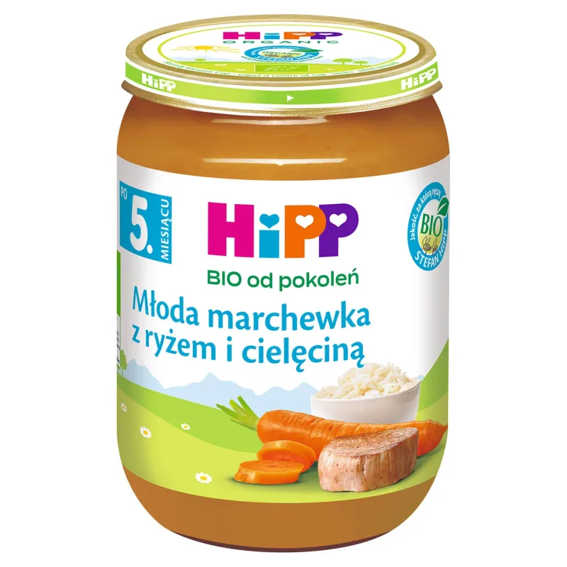 HiPP Bio dish Morcovi tineri cu orez și vițel, după 5 luni, 190 g — preț și oferte