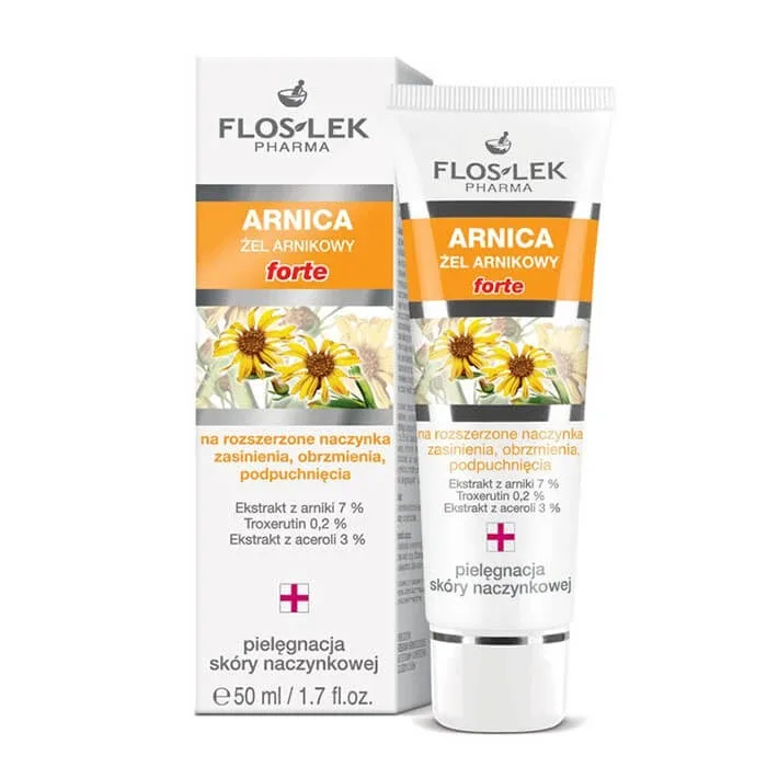 Flos-Lek Arnica, Arnica gel Forte, pentru capilare dilatate, vânătăi, umflături, umflături, 50 ml — preț și oferte