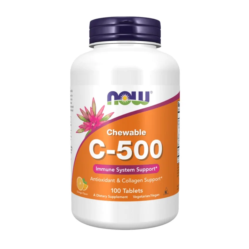 Now Foods C-500, vitamina C + bioflavonoide + acerola, aromă de portocale, 100 comprimate masticabile — preț și oferte