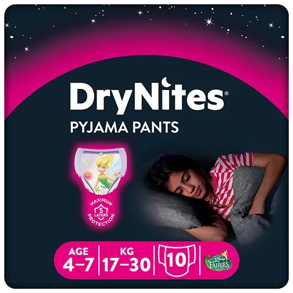 Huggies DryNites Girls, chiloți de noapte, pentru fete, 4-7 ani, 17-30 kg, 10 bucăți — preț și oferte