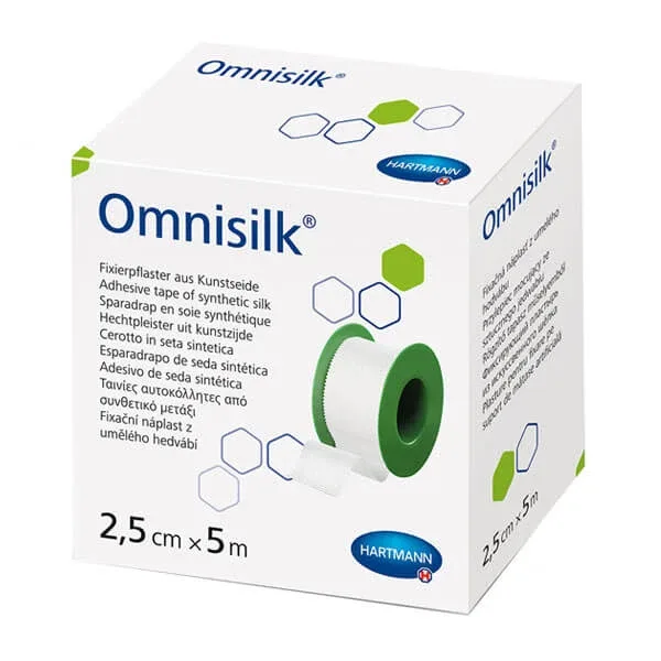 Omnisilk, adeziv textil din mătase artificială, hipoalergenic, 2,5 cm x 5 m, 1 buc — preț și oferte