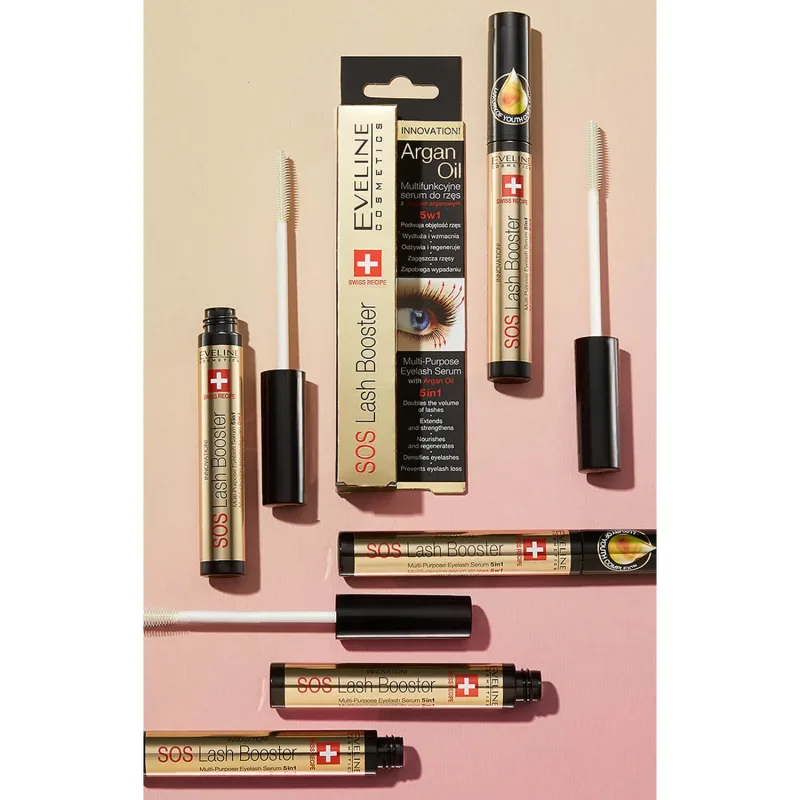 Eveline Cosmetics SOS Lash Booster, ser multifuncțional pentru gene cu ulei de argan 5în1, 10 ml — preț și oferte