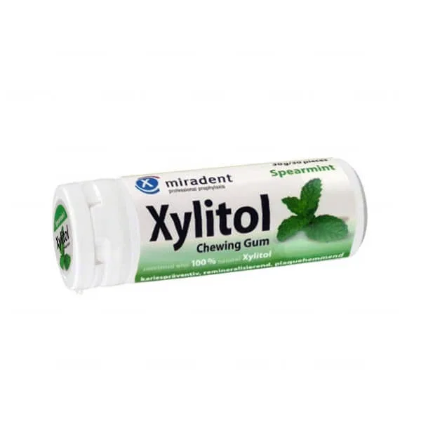 Miradent Xylitol, gumă de mestecat cu xilitol, aromă de mentă verde, 30 bucăți — preț și oferte