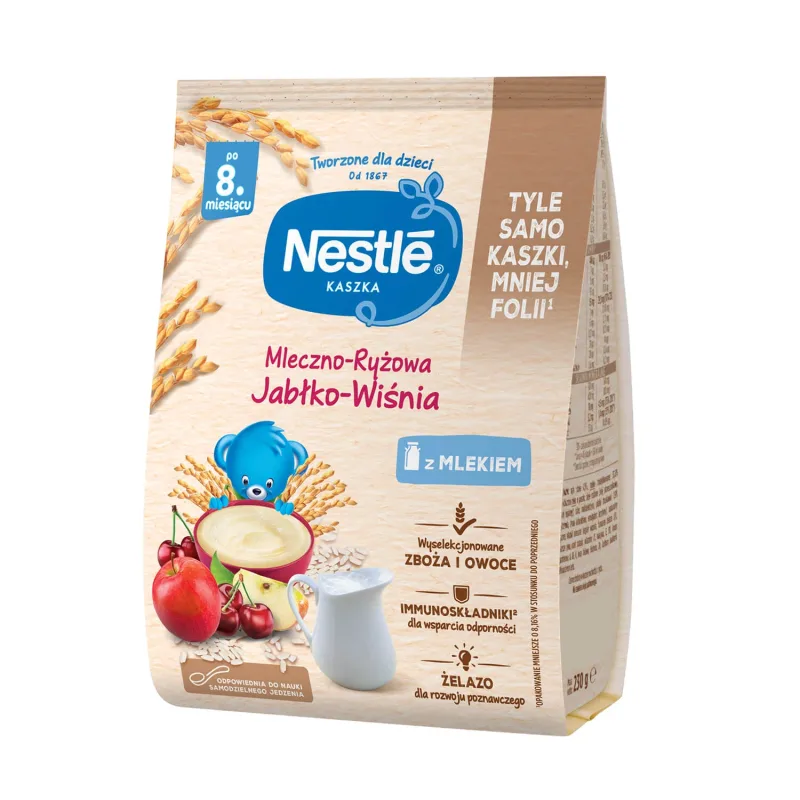 Nestle Porridge cu lapte și orez, mere și cireșe, fără gluten, după 8 luni, 230 g — preț și oferte