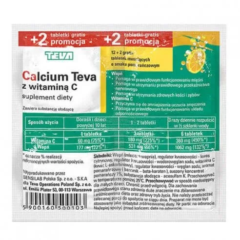 Calcium Teva cu vitamina C, aromă de portocale, 14 comprimate efervescente TEVA PHARMACEUTICALS — preț și oferte