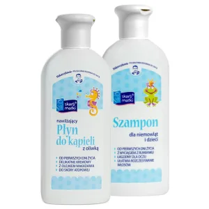 Skarb Matki, loțiune de baie cu ulei de măsline pentru bebeluși și copii din prima zi de viață, 250 ml + șampon, 250 ml