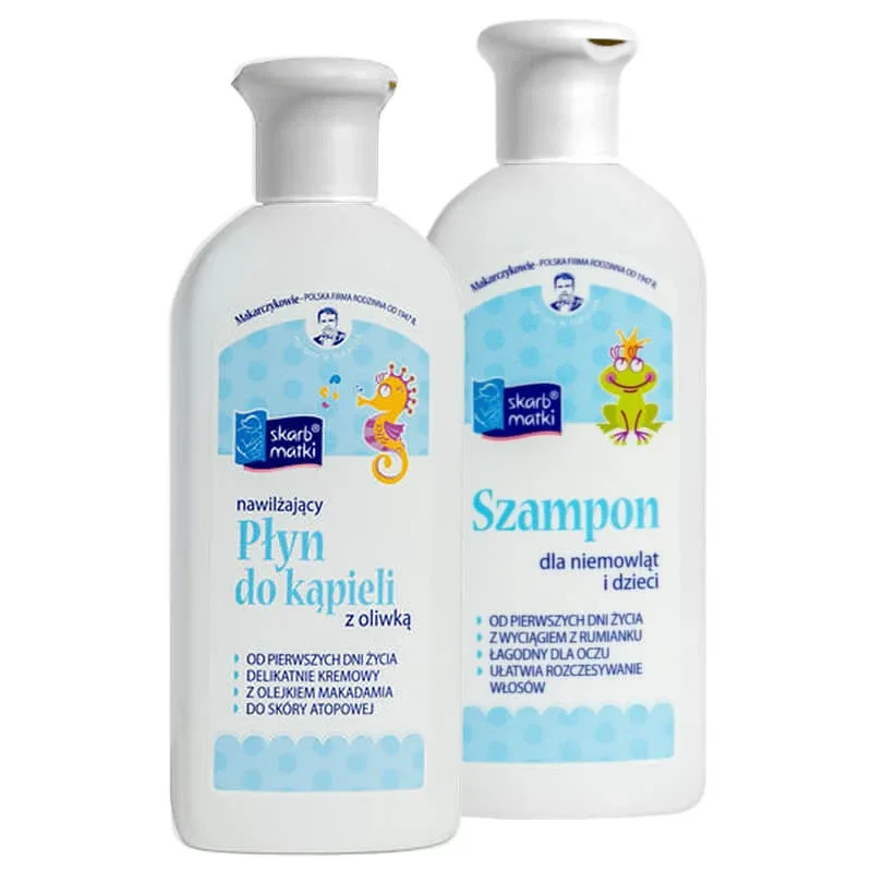 Skarb Matki, loțiune de baie cu ulei de măsline pentru bebeluși și copii din prima zi de viață, 250 ml + șampon, 250 ml — preț și oferte