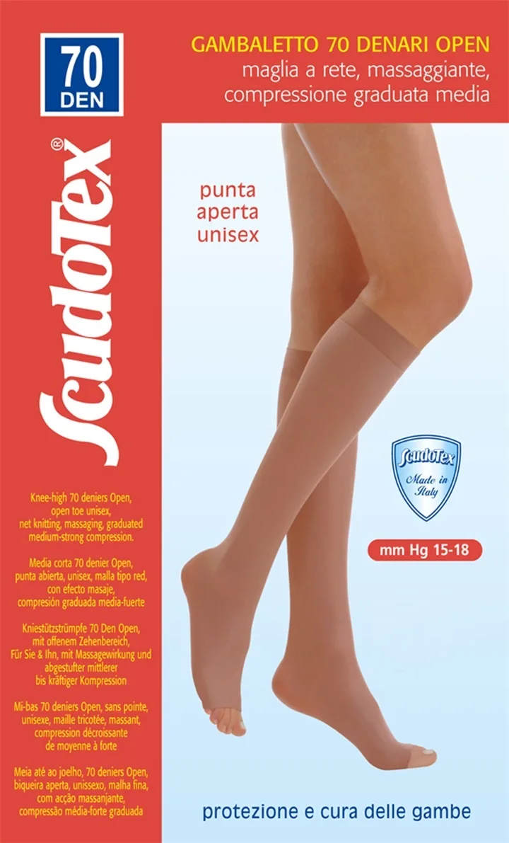 Scudotex 824 Ciorapi medicali genunchi, varf deschis, compresie medie 70 DEN, Nero, marimea 5-XL — preț și oferte