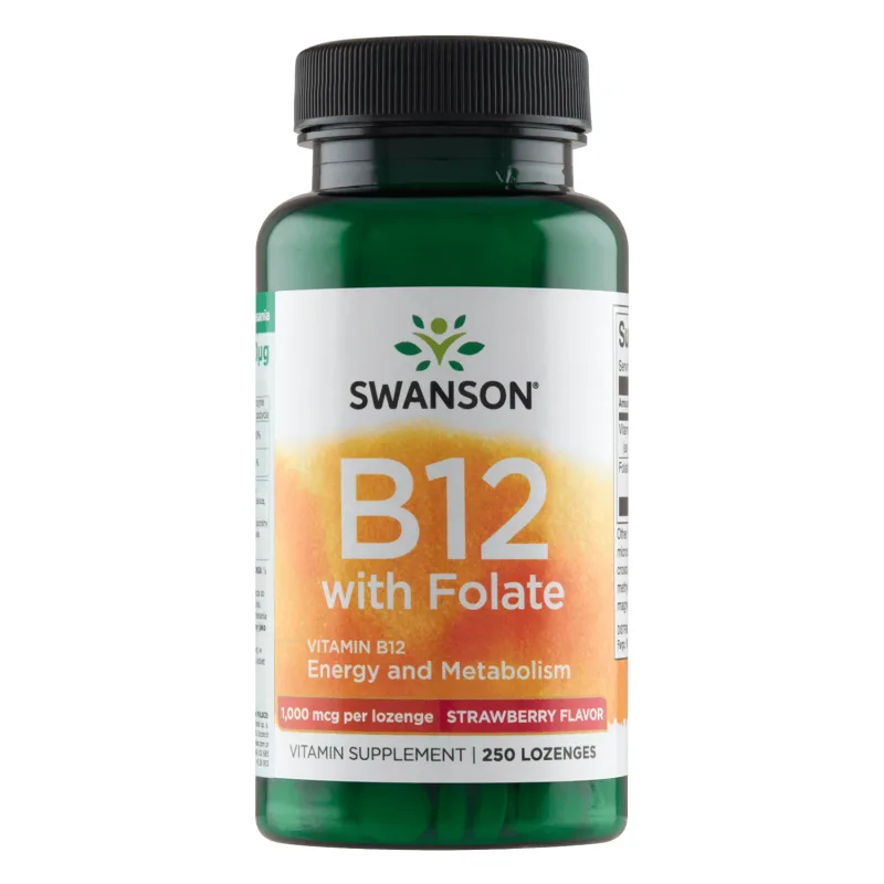 Swanson B-12 cu folat, vitamina B12 și acid folic, aromă de căpșuni, 250 pastile — preț și oferte