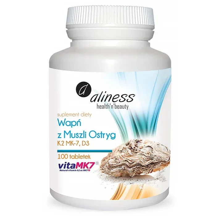 Aliness Calcium din coajă de stridie K2 MK-7 și D3, 100 comprimate — preț și oferte