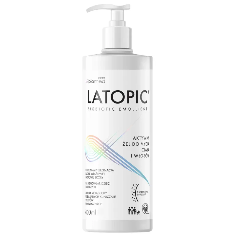 Latopic Probiotic Emollient, gel activ de curățare pentru corp și păr, din ziua 1, 400 ml — preț și oferte