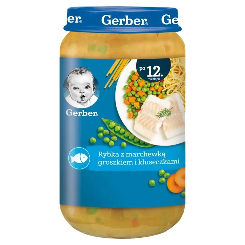 Gerber Junior Dinner, pește cu morcovi, mazăre și tăiței, după 12 luni, 250 g — preț și oferte