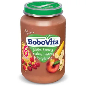 BoboVita Desert, mere, banane și zmeură cu terci de porumb, după 6 luni, 190 g