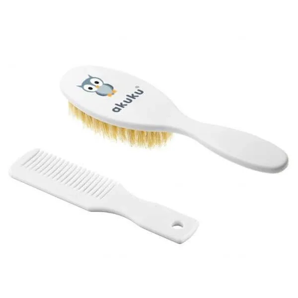 AKUKU, perie din păr natural și pieptene pentru copii, alb, A0307 — preț și oferte