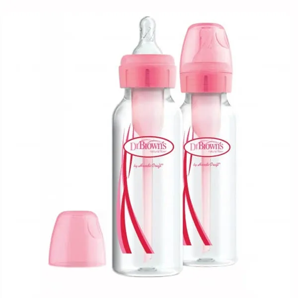 Dr Brown's, sticlă, opțiuni standard cu tetină nr. 1, roz, 2 x 250 ml — preț și oferte