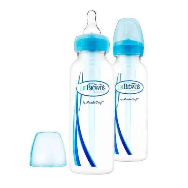 Dr Brown's Options+, Biberon standard anti-colic cu gât îngust și tetină de mărimea 1, albastru, de la naștere, 2 x 250 ml — preț și oferte