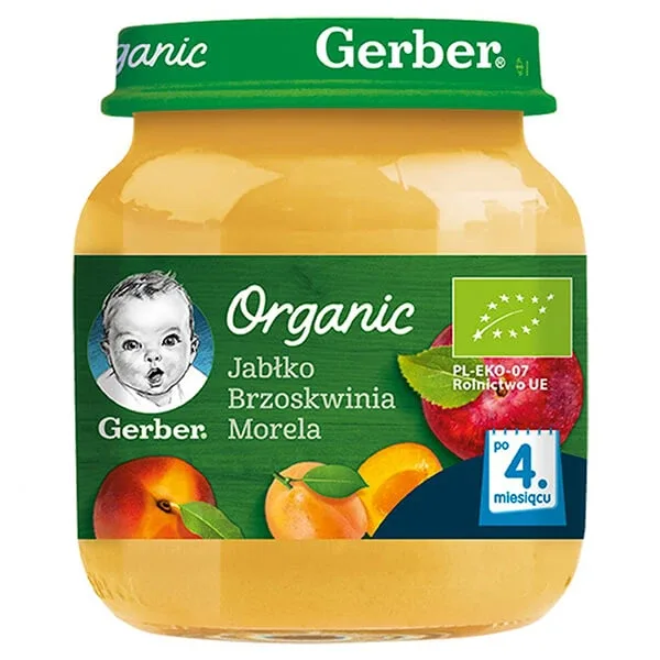 Gerber Organic, Desert, mere piersici caise, după 4 luni, 125 g — preț și oferte