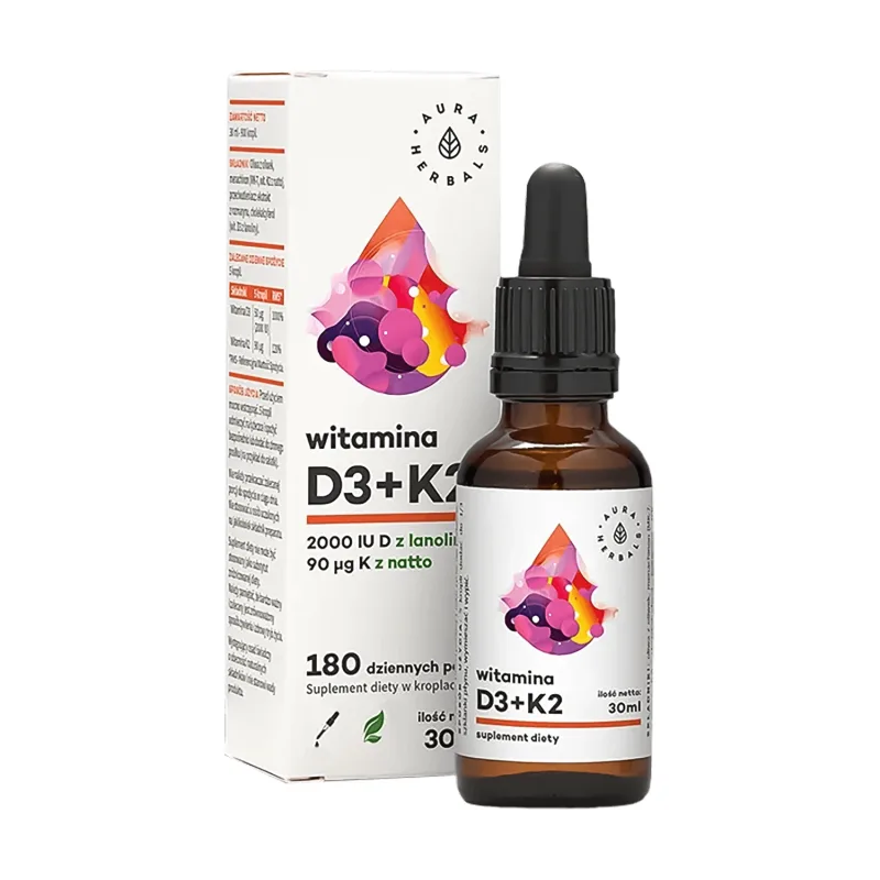 Aura Herbals, Vitamina D3 2000 UI, K2mk7, picături, 30 ml — preț și oferte