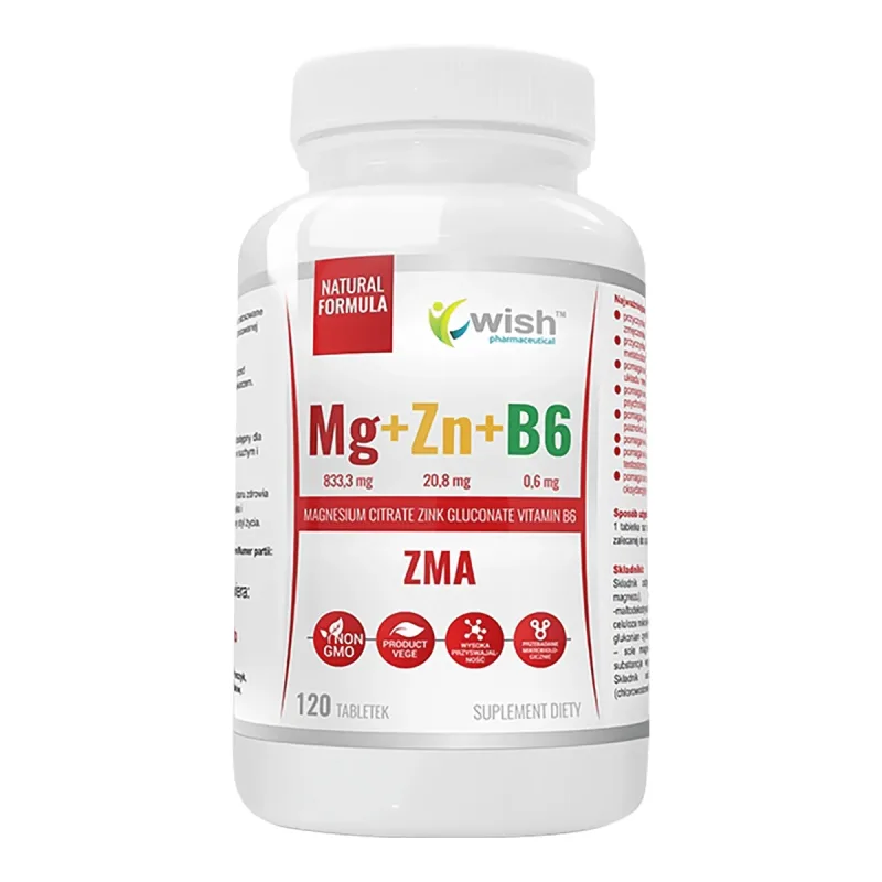 Wish Mg + Zn + B6 ZMA, magneziu, zinc, vitamina B6, 120 comprimate — preț și oferte