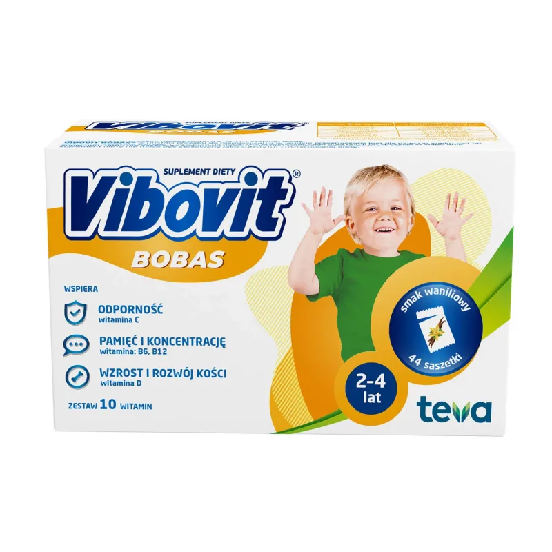 Vibovit Bobas, pentru copii cu vârsta cuprinsă între 2 și 4 ani, aromă de vanilie, 44 pliculețe TEVA PHARMACEUTICALS — preț și oferte