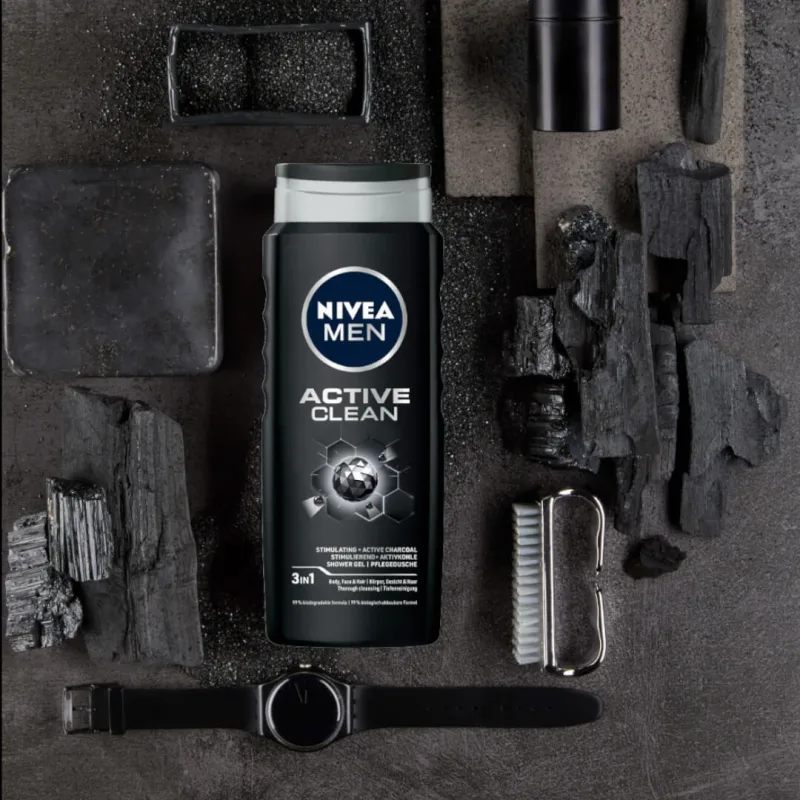 Nivea Men, Gel de duș 3 în 1 pentru față, corp și păr, Active Clean, 500 ml — preț și oferte