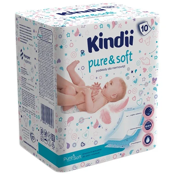 Kindii Pure &amp; Soft, tampoane pentru copii, de unică folosință, 60 cm x 60 cm, 10 bucăți — preț și oferte