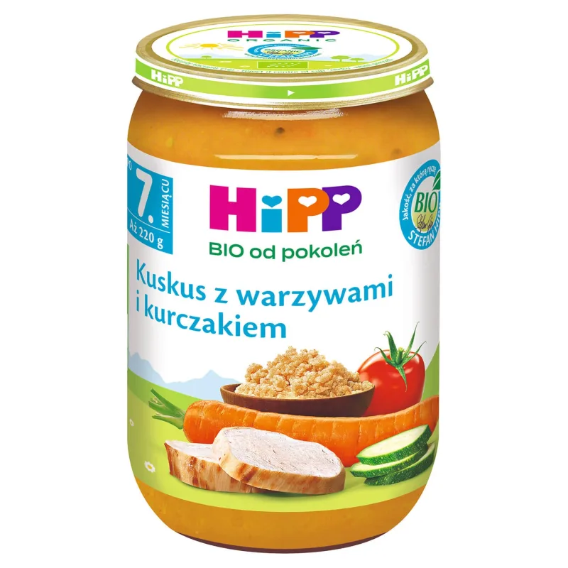 Farfurie HiPP Bio, cușcuș cu legume și pui, după 7 luni, 220 g — preț și oferte