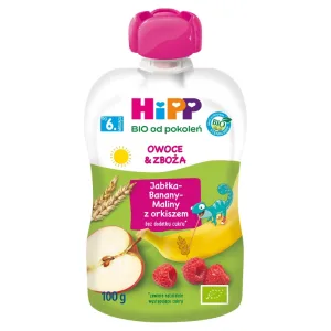 HiPP Fructe și cereale Bio, mere, banane, zmeură cu spelt, după 6 luni, 100 g