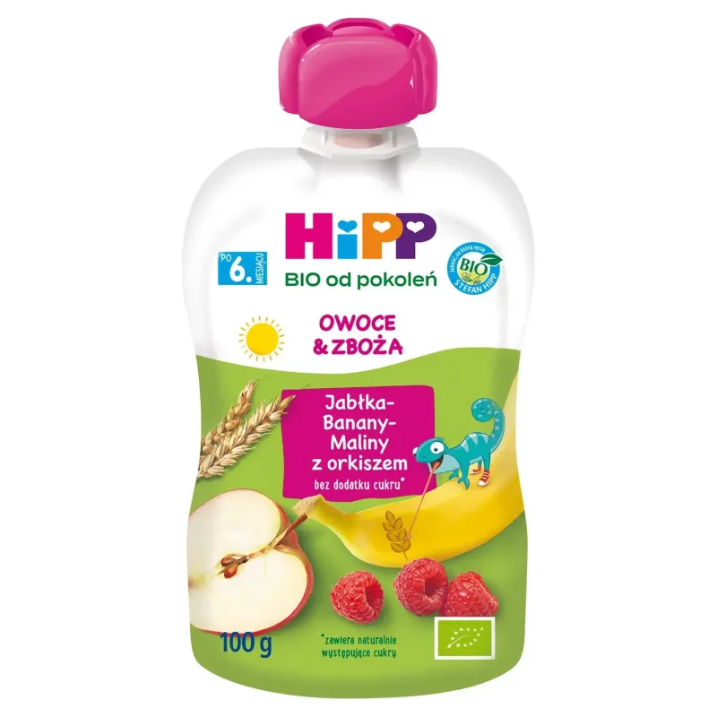 HiPP Fructe și cereale Bio, mere, banane, zmeură cu spelt, după 6 luni, 100 g — preț și oferte