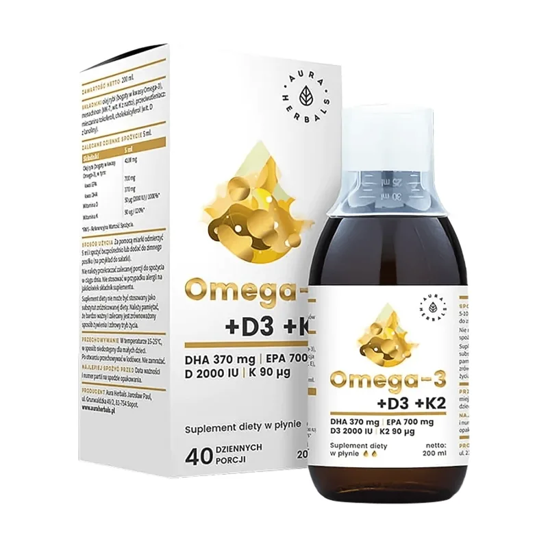 Aura Herbals Omega-3 + D3 + K2, 200 ml — preț și oferte