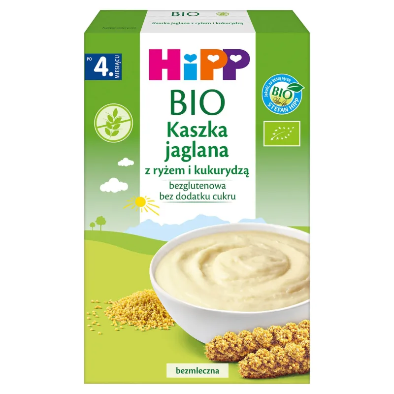HiPP Bio terci de mei cu orez și porumb, fără lapte, fără gluten, fără zahăr adăugat, după 4 luni, 200 g — preț și oferte