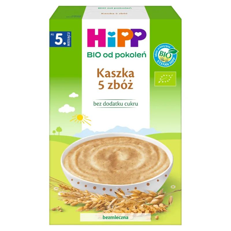HiPP Porridge 5 cereale Bio, fără lapte, fără zahăr adăugat, după 5 luni, 200 g — preț și oferte