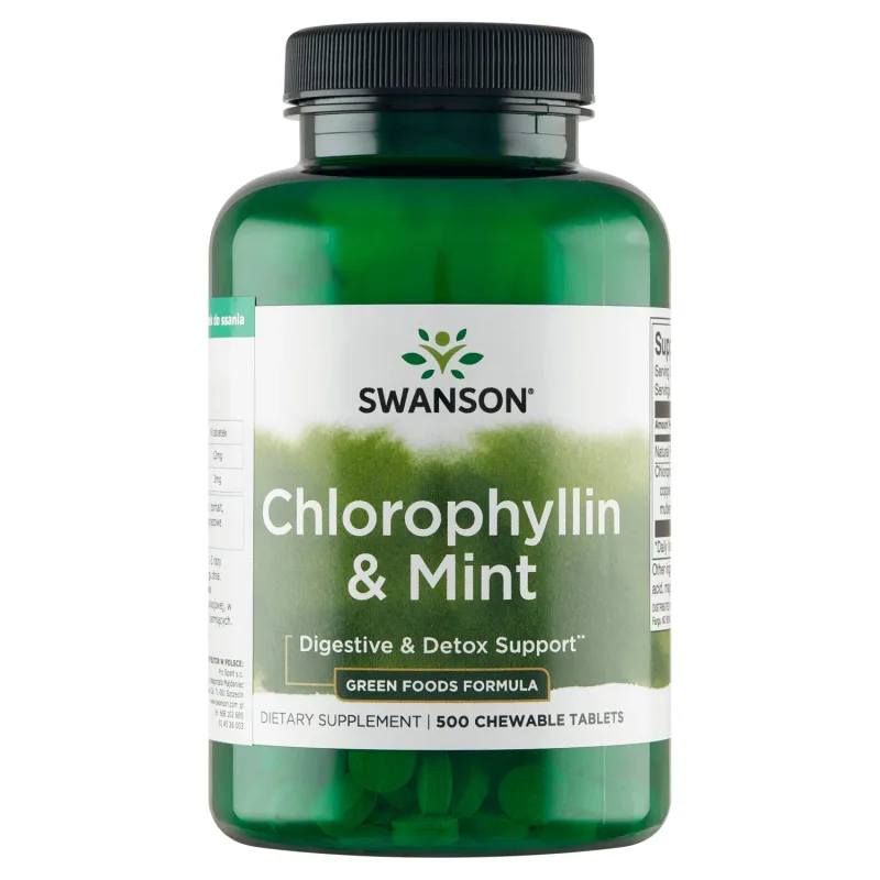 Swanson Chlorophyllin &amp; Mint, clorofilă cu mentă, 500 comprimate masticabile — preț și oferte