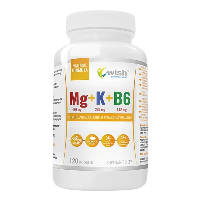 Wish Mg + K + B6, magneziu, potasiu, vitamina B6, 120 capsule — preț și oferte