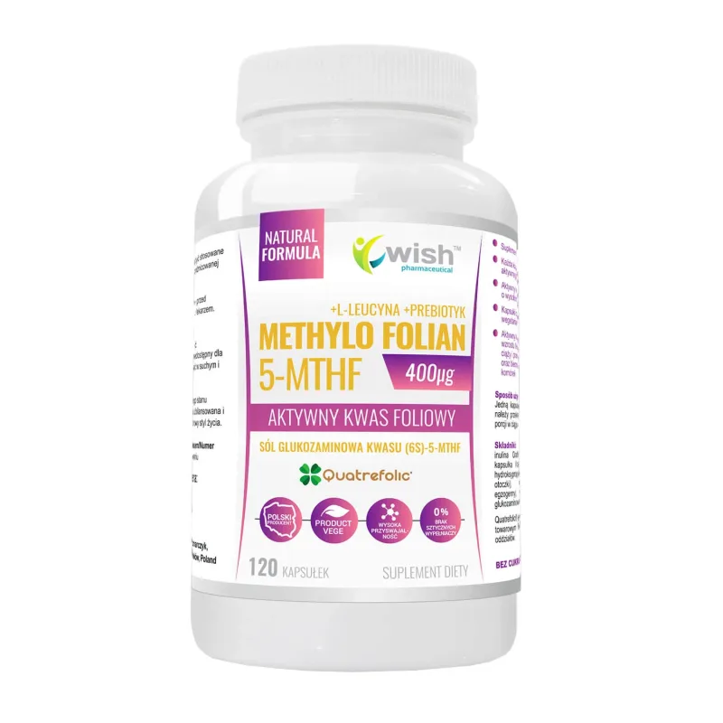 Wish Methyl Folate 5-MTHF 400 μg, acid folic activ, 120 capsule vegetariene — preț și oferte