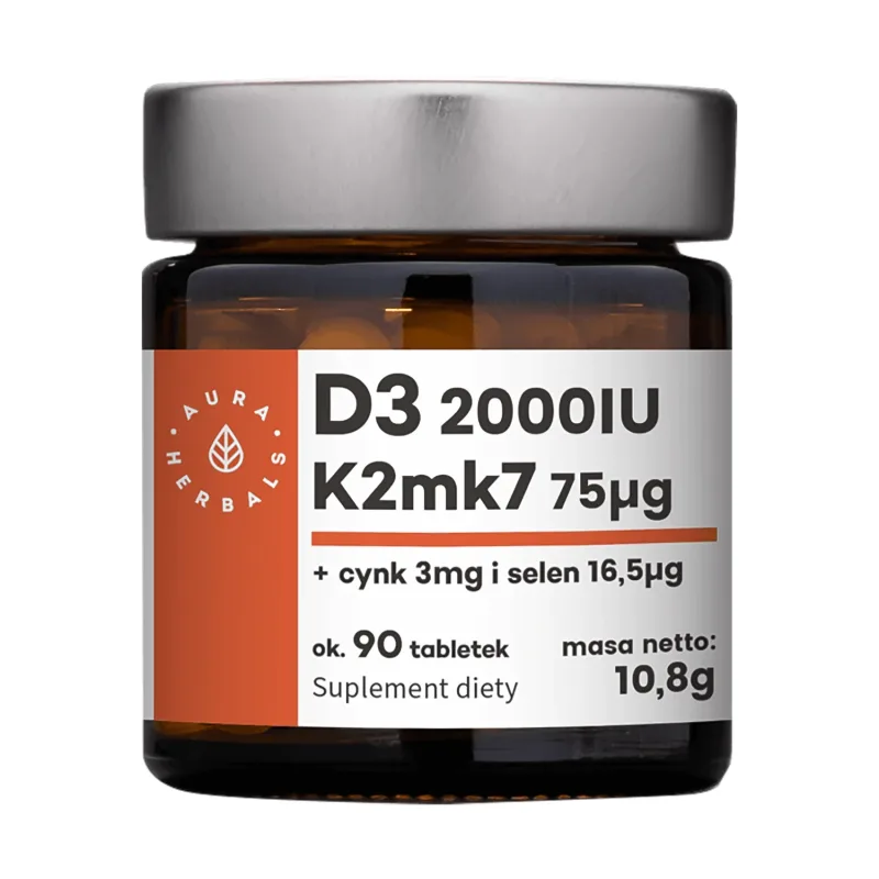 Aura Herbals D3 2000 UI K2MK7 75 µg + zinc + seleniu, 90 comprimate — preț și oferte