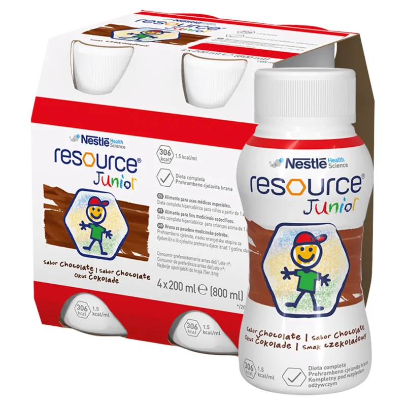 Resource Junior, pregătire nutrițională peste 1 an, aromă de ciocolată, 4 x 200 ml NESTLE — preț și oferte