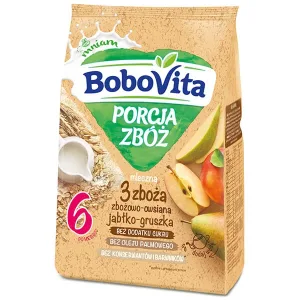 BoboVita Porcja Zbóż terci de cereale 3 cereale, mere și pere, lactate, fără zahăr adăugat, după 6 luni, 210 g