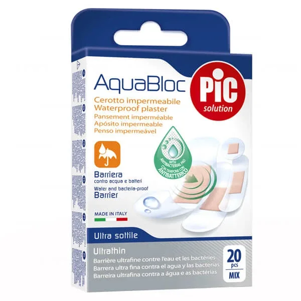 Pic Solution AquaBloc, tencuială pentru pansamente, antibacteriană, impermeabilă, Mix, 20 bucăți — preț și oferte