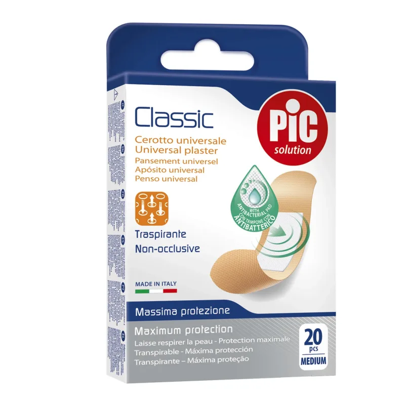 Pic Solution Classic, plasturi pentru pansamente, antibacterieni, mediu, 19 mm x 72 mm, 20 bucăți — preț și oferte