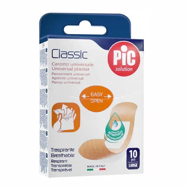 Pic Solution Classic, pansament gipsat, antibacterian, mare, 25 mm x 72 mm, 10 bucăți — preț și oferte